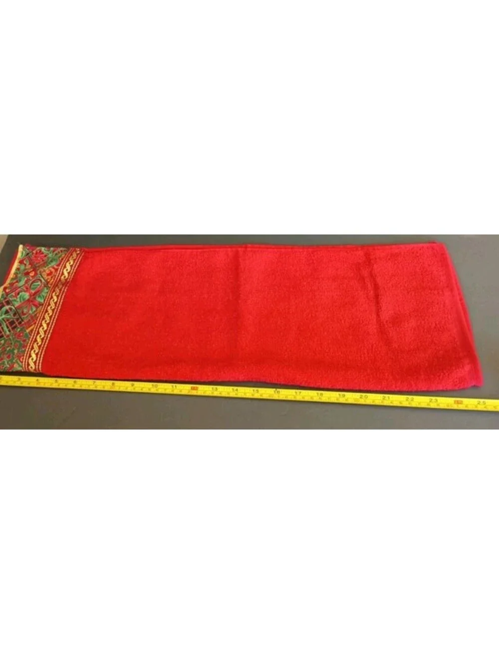 Vintage Cannon Towel Set 3pc Gold Thread Red Ribbons & Bows Floral USA 1980s